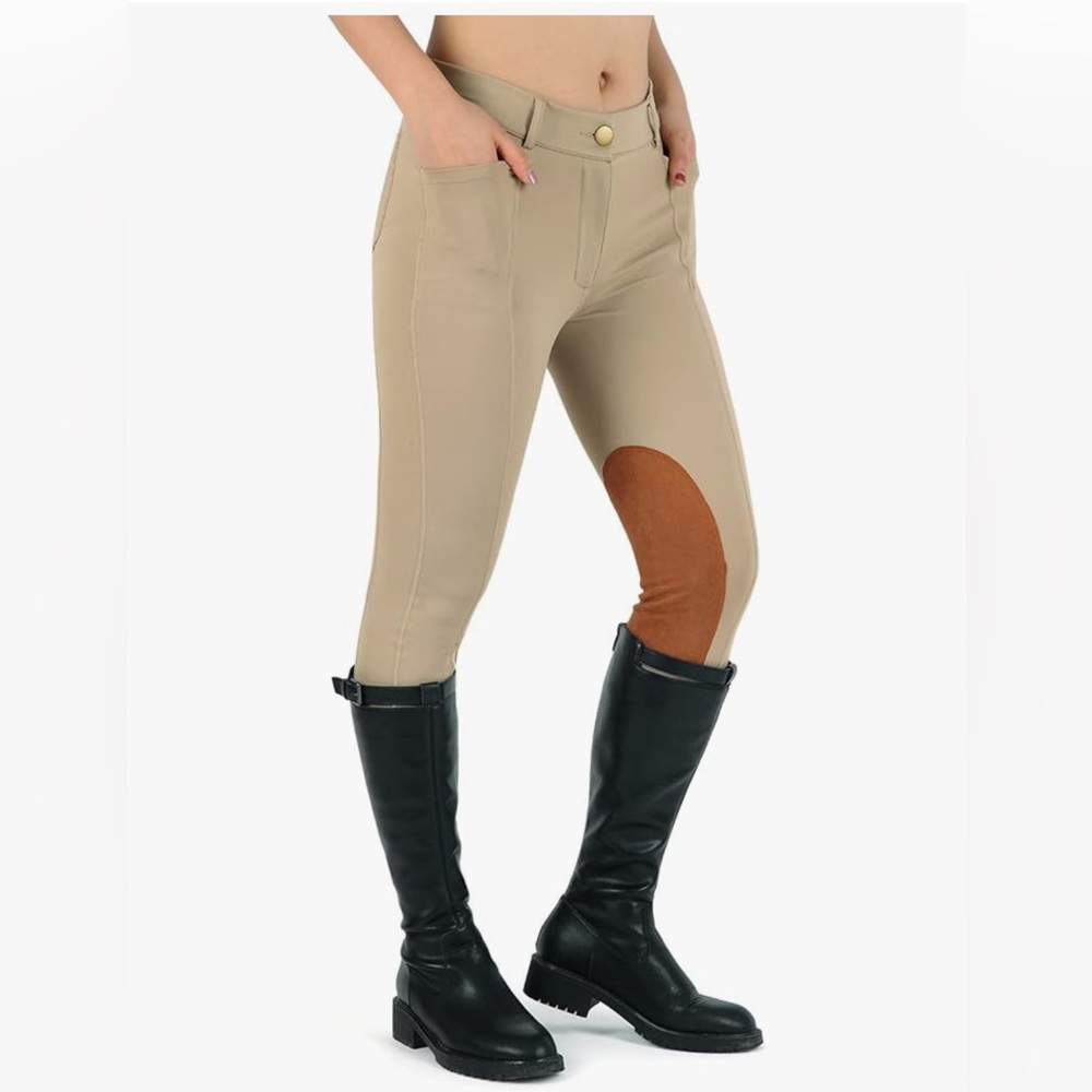 Equestrian Breeches Tan and Brown Kids Horse Riding Knee-Patches Front-Zip